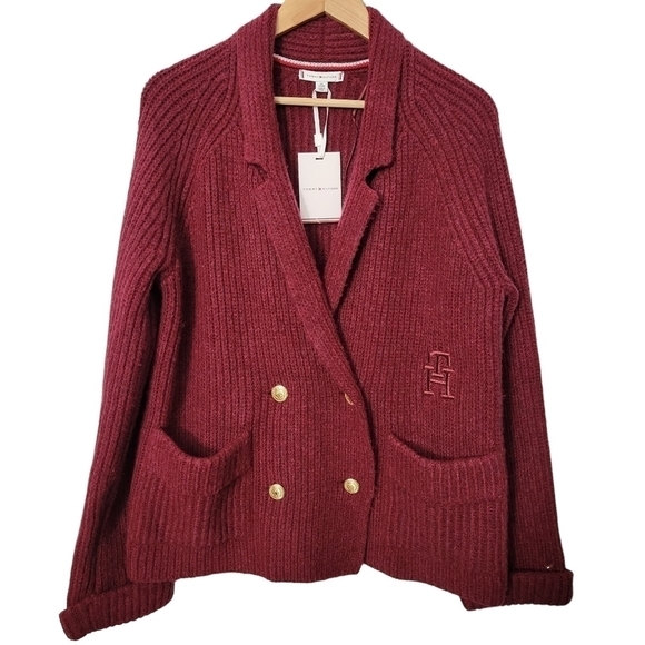 Tommy Hilfiger Maroon Preppy Peacoat Cardigan NWT - Picture 2 of 12